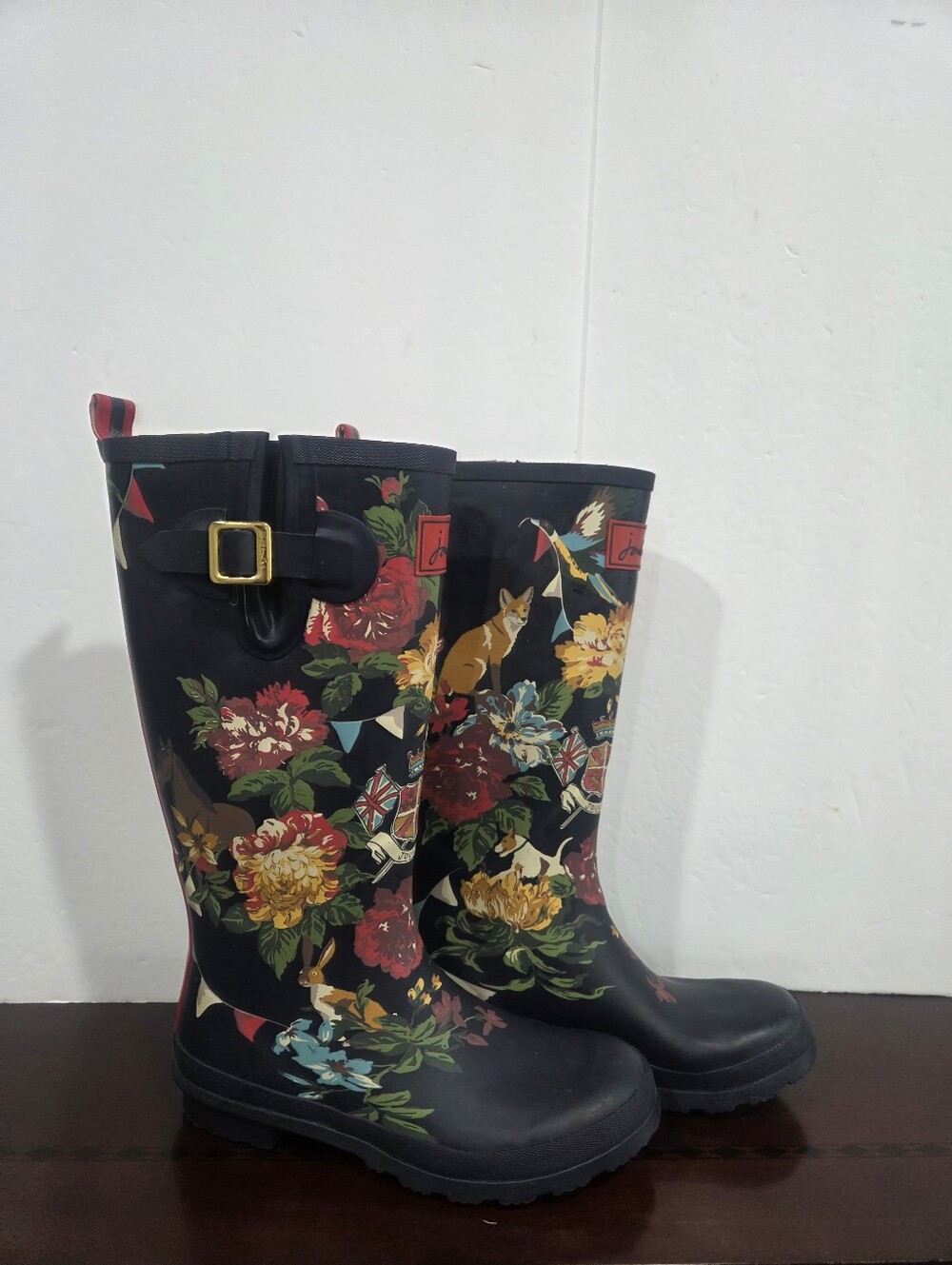 Joules Floral Fox Navy Waterproof Sz.8 Women’s Rain Boots